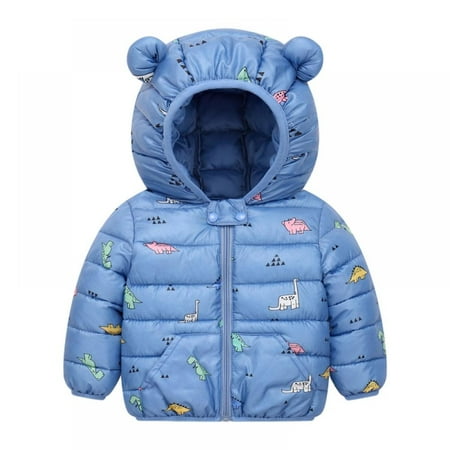 

Baby Boys Girls Light Puffer Jacket Cartoon Dinosaur Hoodie Coats Winter Down Cotton Outwear