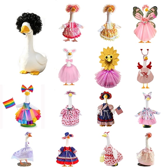 Nkmbld Porch Goose Decor, Detachable Lawn Goose Headband for 23" Lawn Statue, Porch Goose Wig Decorations for Spring Summer Outdoor Patio Yard Lawn