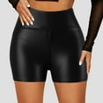 thumbnail image 2 of AOMPMSDX Pants Leggings Stretch Waisted Womens High Leather Pleather Pants Zip Short Pants Black XS, 2 of 6
