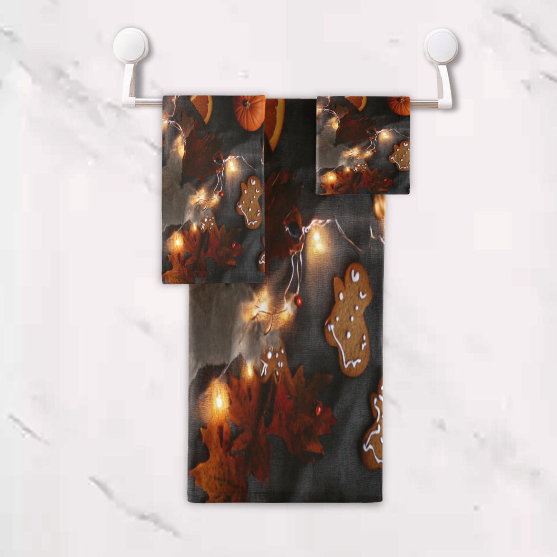 3 Piece Bath Towels Set Bath Towel, Hand Towel and Face Towel for Bathroom, Gym, Hotel Cookies and Pumpkins