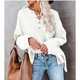 thumbnail image 3 of Suéter de mujer con escote en V, medio botón y aberturas laterales, blanco puro, corte holgado, mangas largas, talla M, 3 of 6
