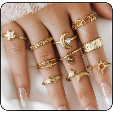 Gold Knuckle Rings Set for Women Vintage Stackable Dainty Joint Finger Jewelry Hollow Star Meteor Finger Pinky Rings Pack