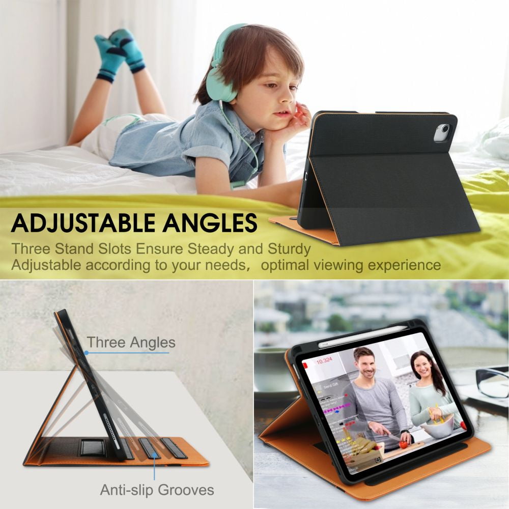 iPad Pro 12.9 Case 2022/2021/2020/2018, iPad 12.9 Inch Pro Case 6th/5th/4th/3rd Generation w/Pencil Holder, Folio Stand Protective Cover w/Auto Sleep/Wake, Multiple Viewing Angles, Black/Brown