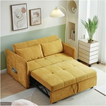 JERFIT Modern Yellow Chenille Sleeper Sofa Bed, 2-Seater Loveseat Couch with Adjustable Armrests and Pull-Out Mechanism