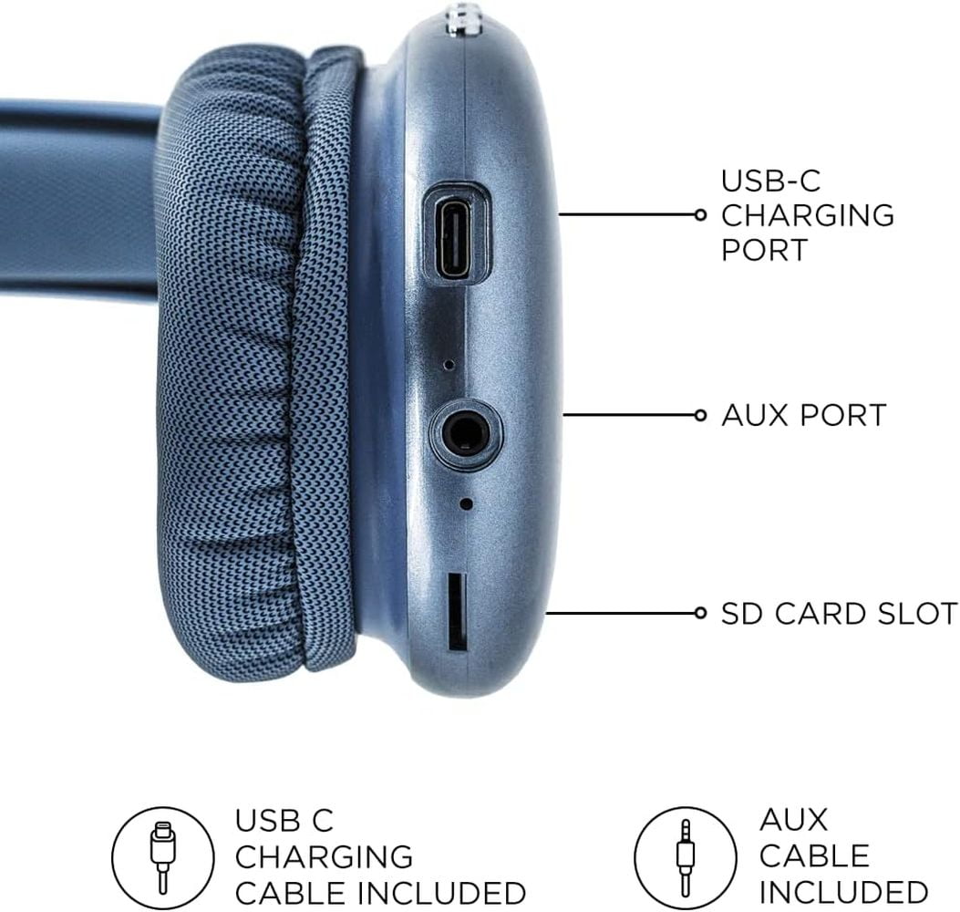 iJoy Ultra Wireless Over-Ear Bluetooth Headphones, Noise Canceling, Foldable Stereo Headset with Mic, Blue