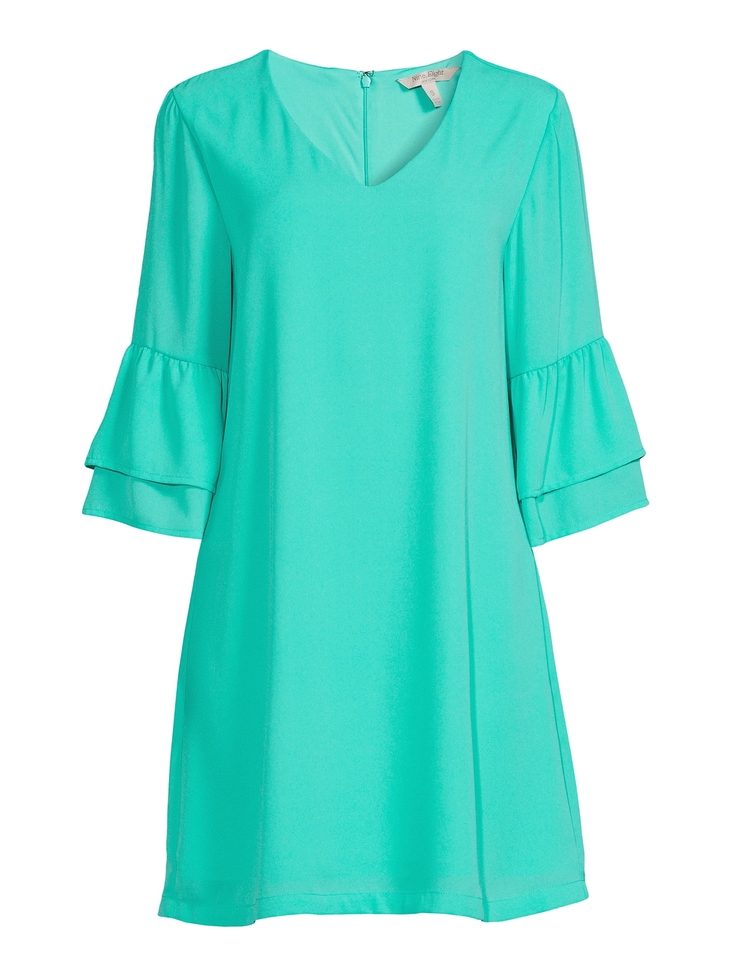 Nine.Eight Women V-Neck Flounce Sleeve Above Knee Shift Dress