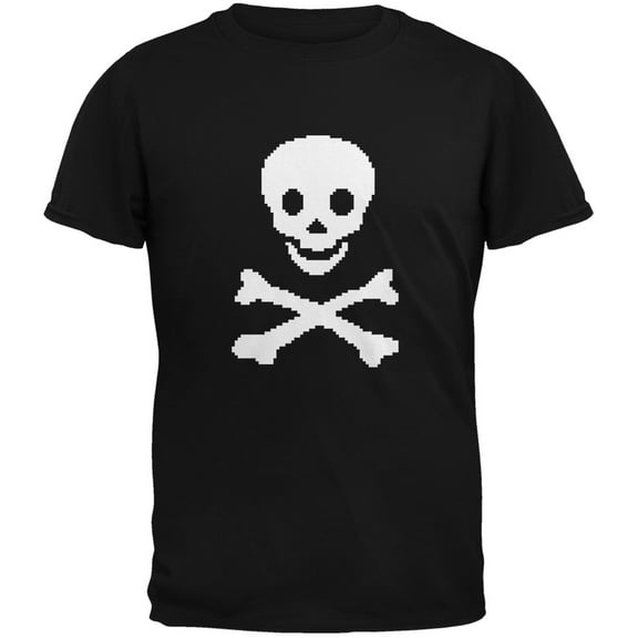 8-Bit Skull And Crossbones Black Youth T-Shirt - Youth X-Large