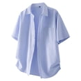 thumbnail image 2 of Hessimy Men Casual Button Down Shirts Short Sleeve Summer Beach Shirt Fashion Camp Tops(Blue,L), 2 of 4