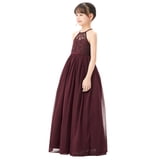 YOOJIA Junior Flower Girl Beaded Halter Neck Chiffon Dress For Wedding Bridesmaid Long Dress Formal Evening Prom Gown Sky Blue 7-8 Years