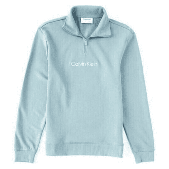 Calvin Klein Men Relaxed Fit French Terry 1/4 Zip Logo Sweatshirt Stormy Sea,XXL