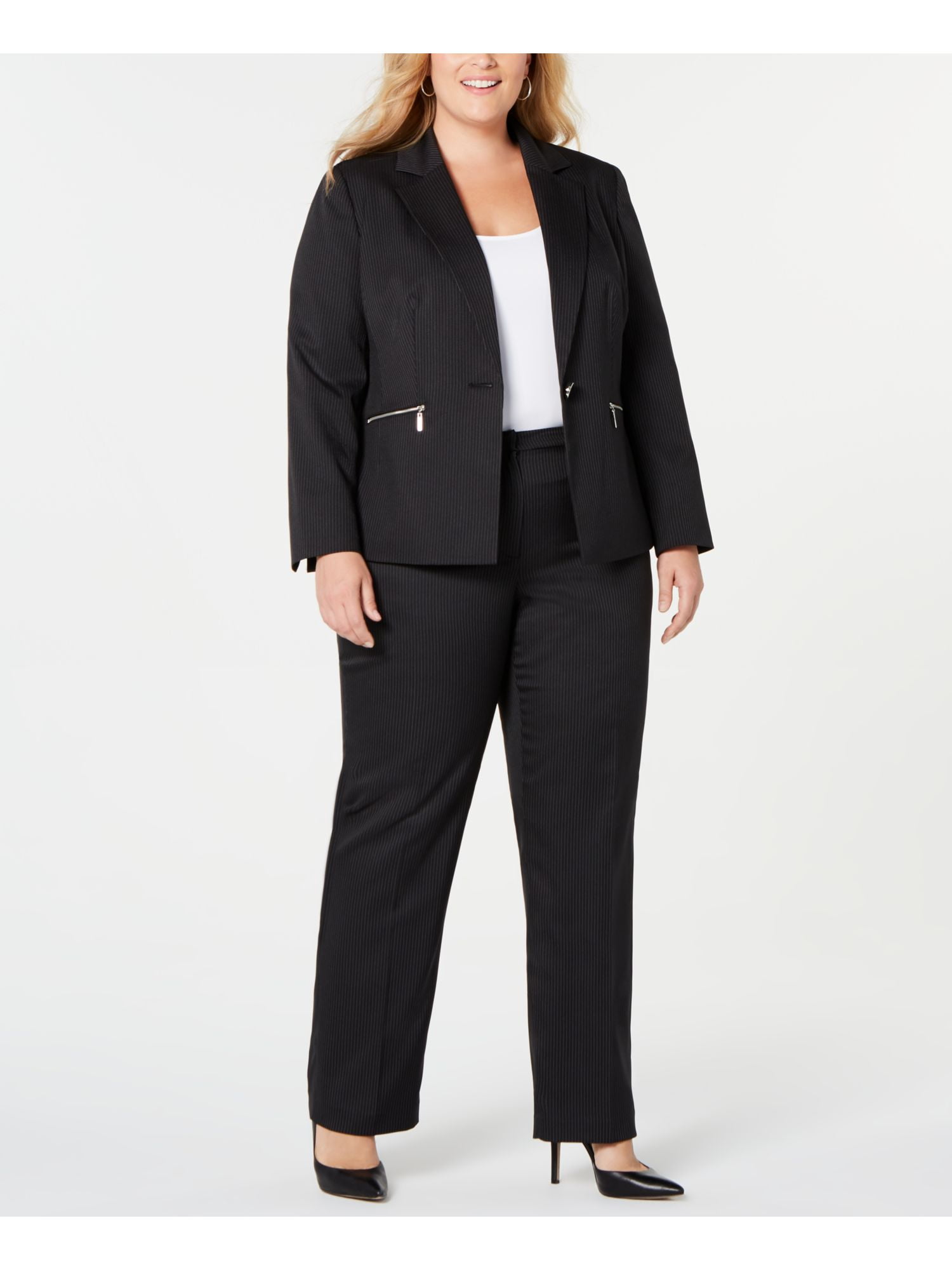 LE SUIT Womens Black Pinstripe Suit Jacket Plus Size: 20W Plus 