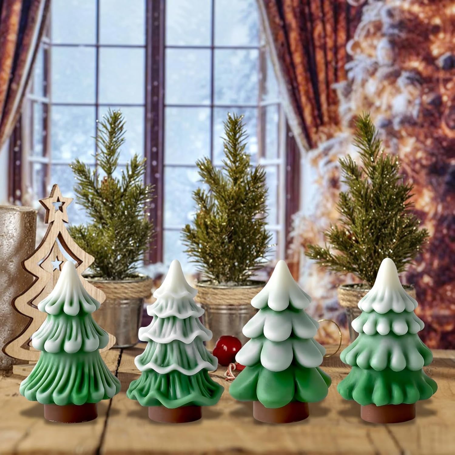 3D Christmas Tree Silicone Mold, Tree Shaped Candle Molds for Candle Making, Epoxy Resin Castinf Mould for DIY Wax Soap Art Craft Christmas Decoration (4pcs)