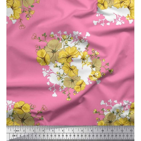 Soimoi Moss Georgette Fabric Leaves & Wild Flower Floral Decor Fabric Printed Yard 42 Inch Wide