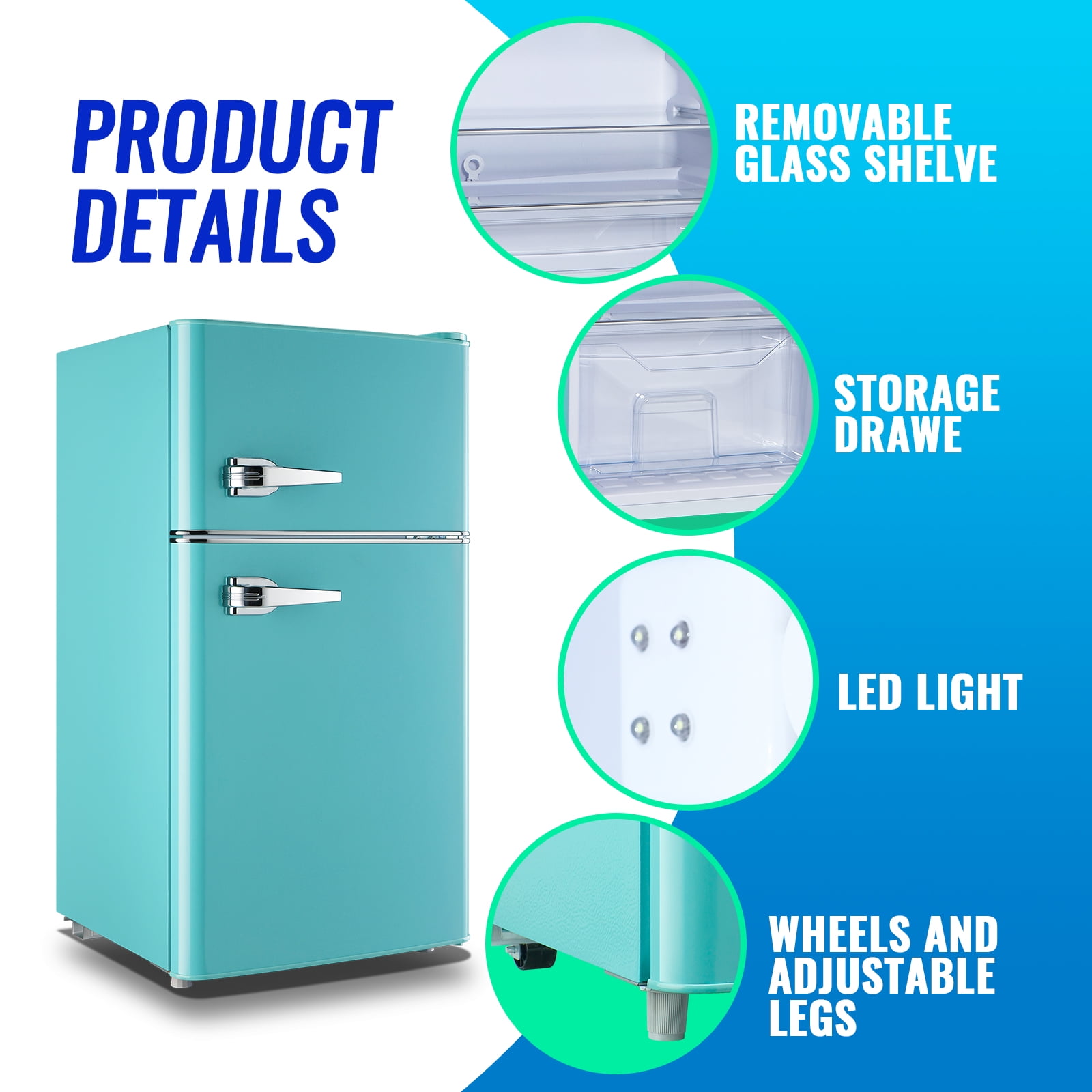 Tacool 3.5 Cu.ft Retro Mini Fridge with Freezer, 2 Door Small Refrigerator with 7 Adjustable Thermostat for Home, Blue