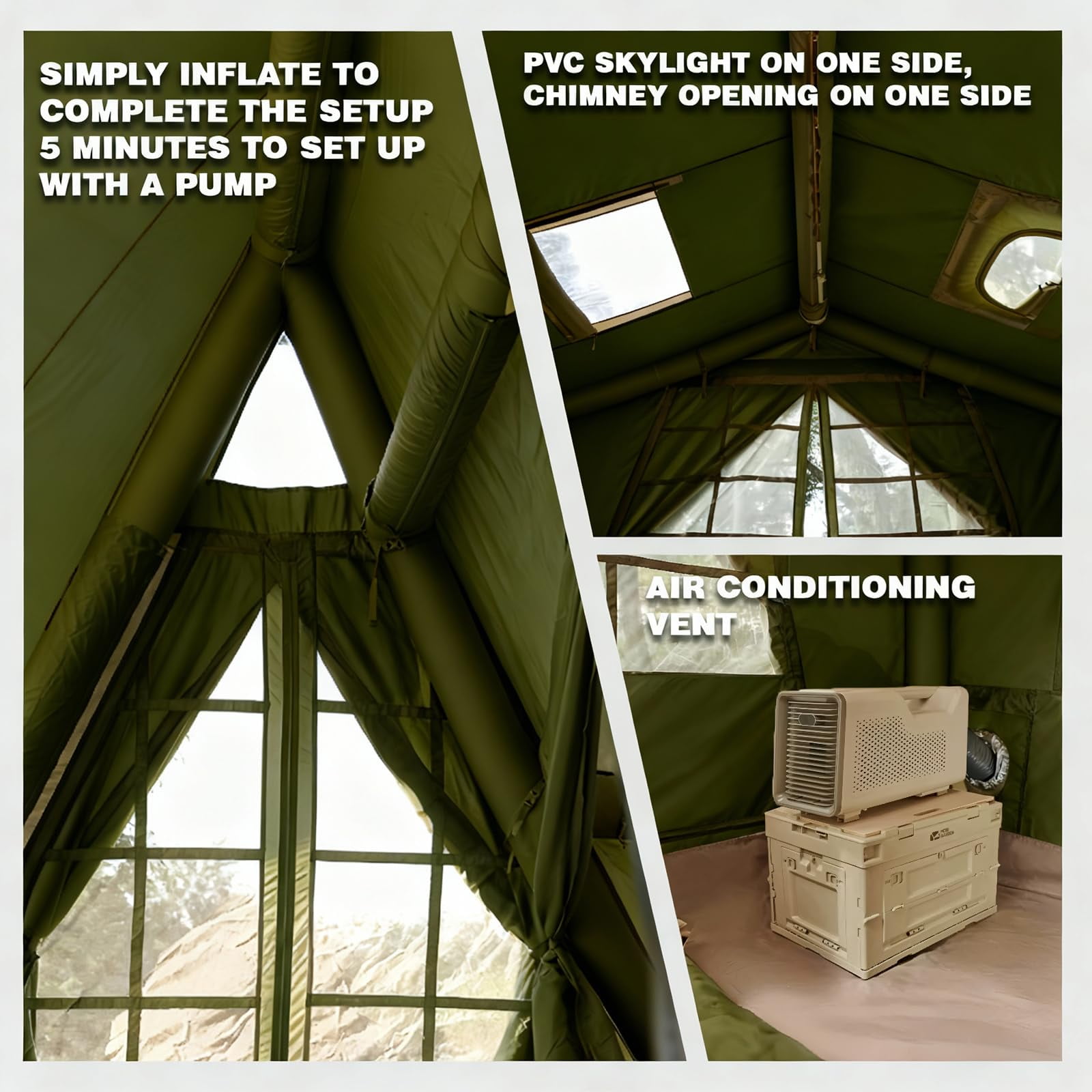 Large Inflatable Tent for 8-10 Person - 135 SQFT Inflatable Cabin Tents for Camping Instant Setup Blow up Tent 4 Season Waterproof Inflatable Tents with Stove Jack