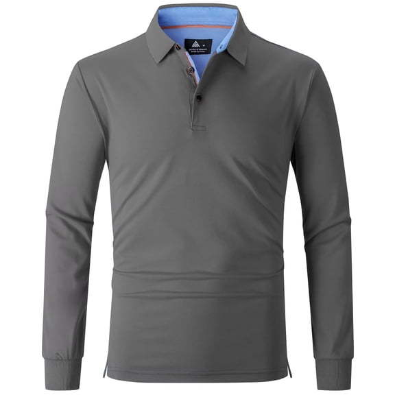 SPEEDRUN Men's Golf Polo Shirts Casual Business Long Sleeve Polo Shirt for Men Moisture Wicking Dry Quickly Cationic Tennis Golf T-Shirts Deep Gray L
