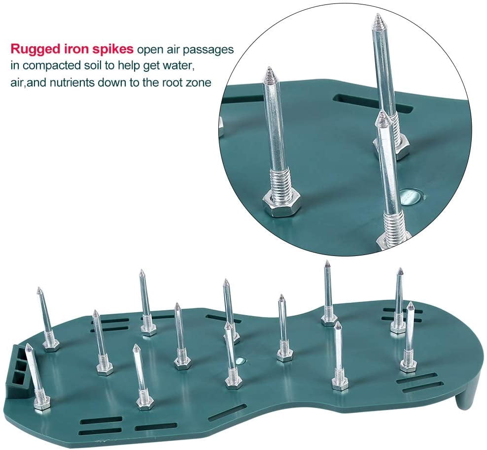 Lawn Aerator Shoes with 26 Spikes, Adjustable Sandals, 4 Straps