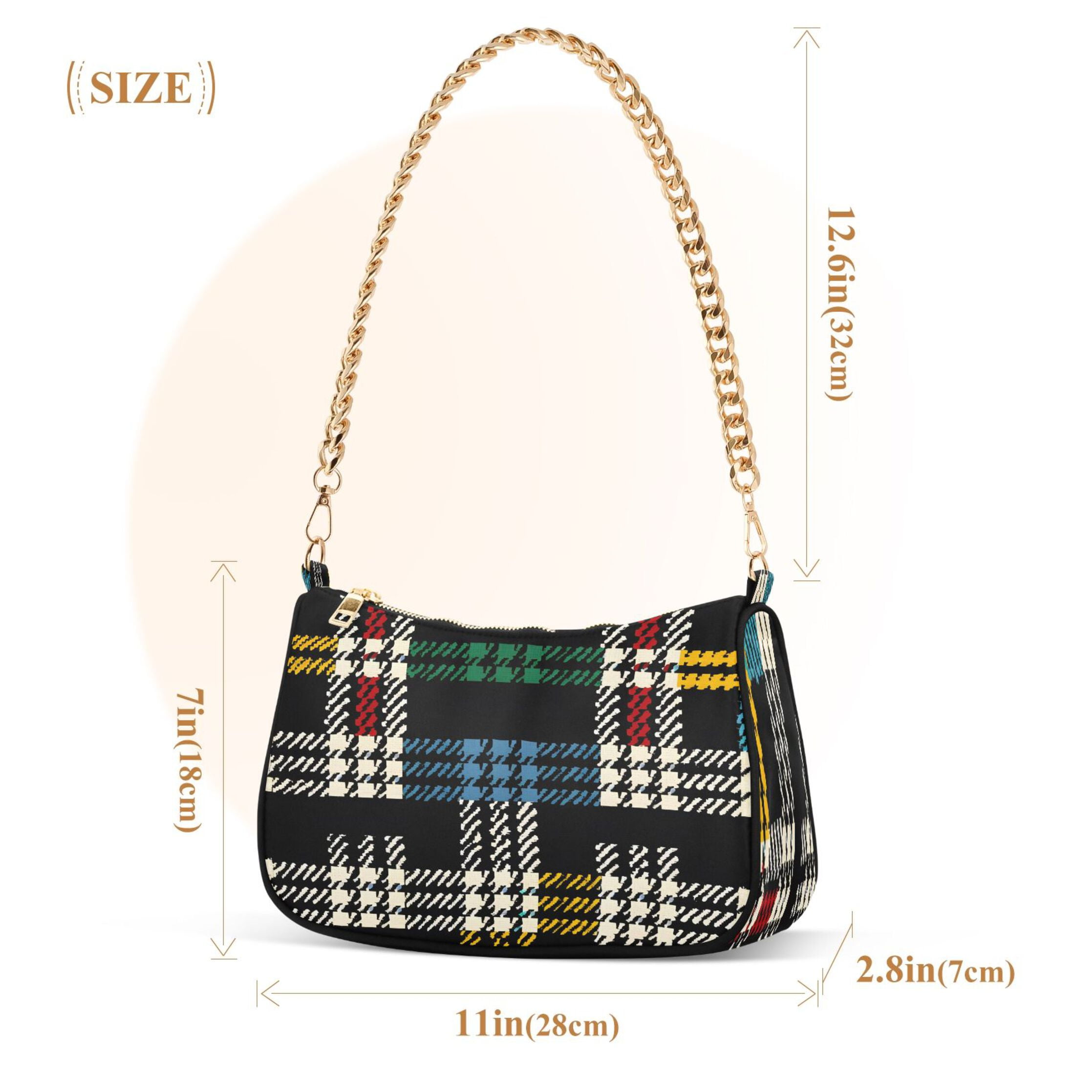 Ryvnso Colorful Black Checkered Pattern Womens Chain Shoulder Bag Tote Handbags Clutch Hobo Purse with Zipper for Travel
