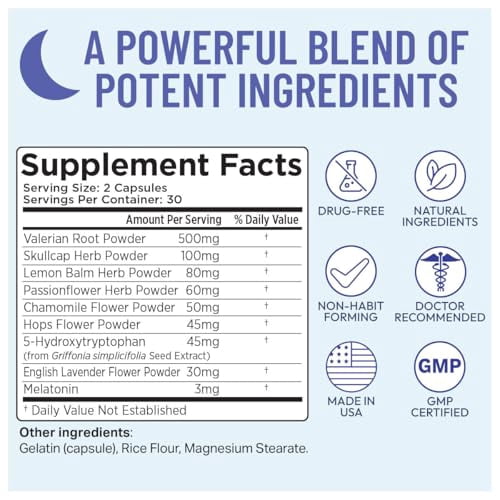 Somulin Nighttime Sleep Aid - Natural Sleep Supplement for Adults, 60 Count