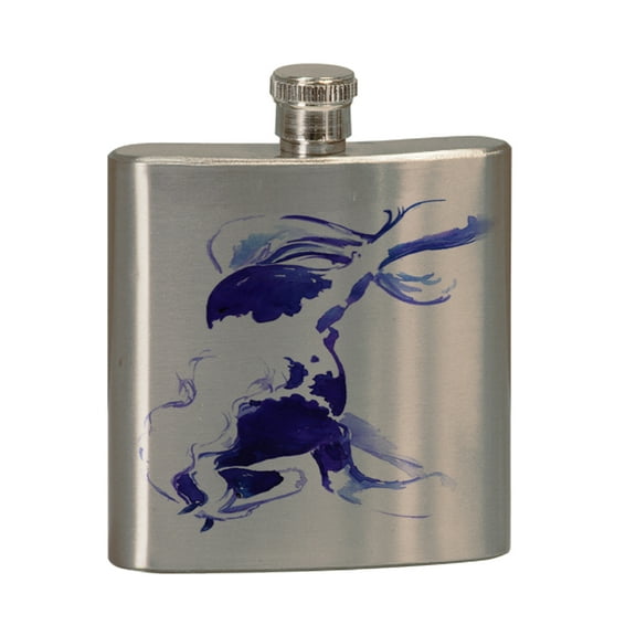 KuzmarK 6 oz. Stainless Steel Pocket Hip Liquor Flask - Prancing Piebald Gypsy Vanner Stallion in Purple and Blue Abstract Horse Art by Denise Every