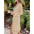 thumbnail image 4 of Women's Beige Long Sleeve Fishnet Knitted Beach Cover up, 4 of 15