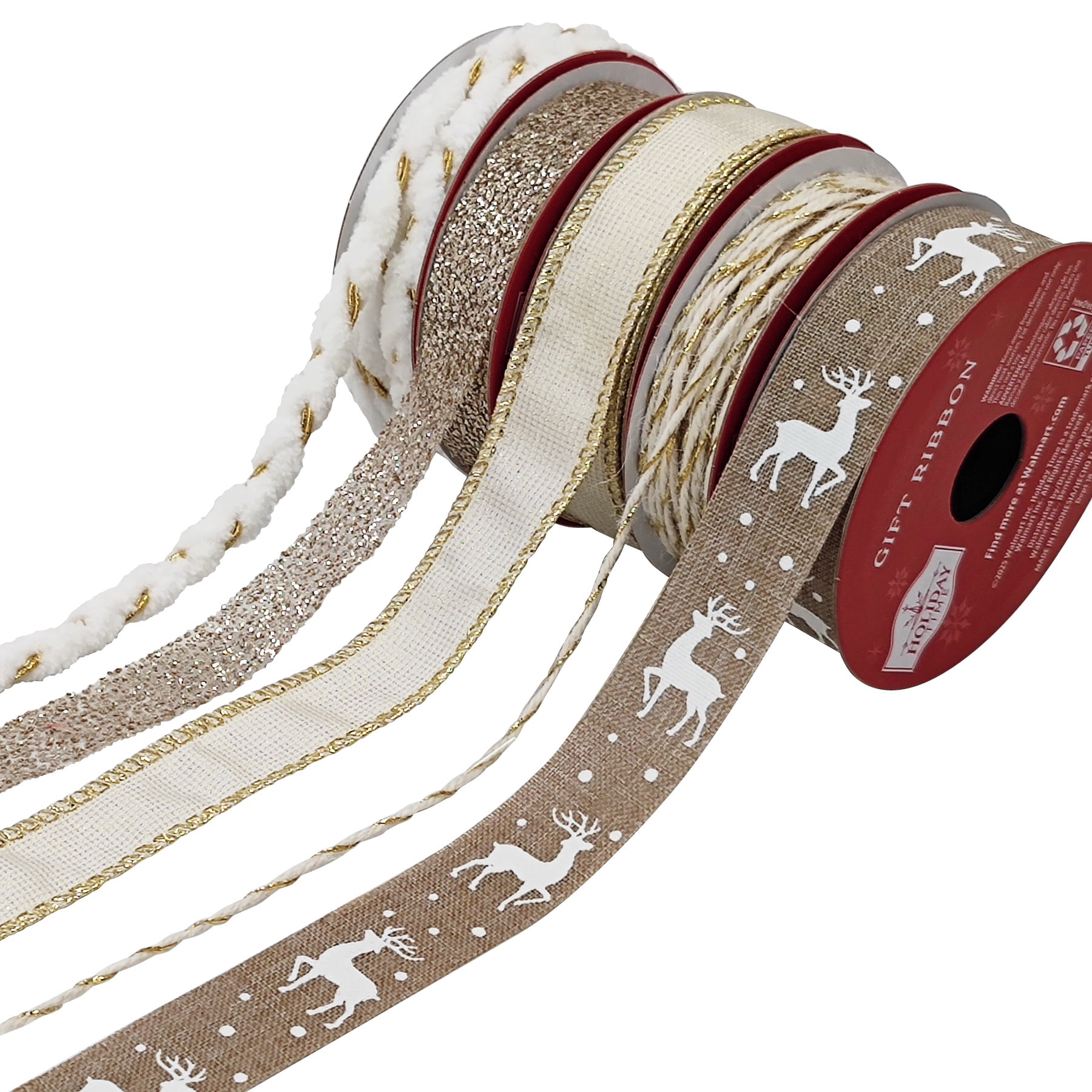 Assorted Beige and Gold Christmas Metallic Ribbon and Trim, 9', 5 Count, by Holiday Time