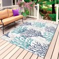 thumbnail image 4 of Outdoor Rug 3x5 ft Teal Blue Grey Ocean Coral Outdoor Large Area Rug Non Slip Rubber Summer Marine Life Front Door Mat RV Rug Camping Carpet Patio Outdoor Rugs for Backyard Balcony Deck Porch Indoor, 4 of 9