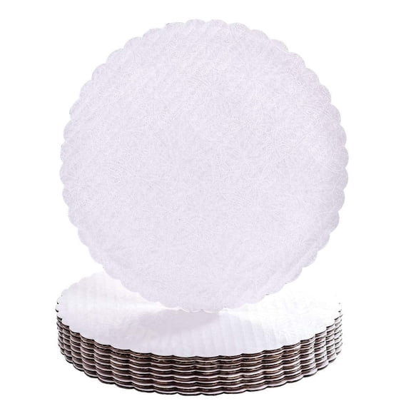 8" White Scalloped Edge Corrugated Cardboard Cake Boards, (12-Pack)