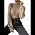 thumbnail image 3 of Suéter de Punto Acanalado con Cuello Alto para Mujer, Ropa de Moda. Caqui XL, 3 of 10