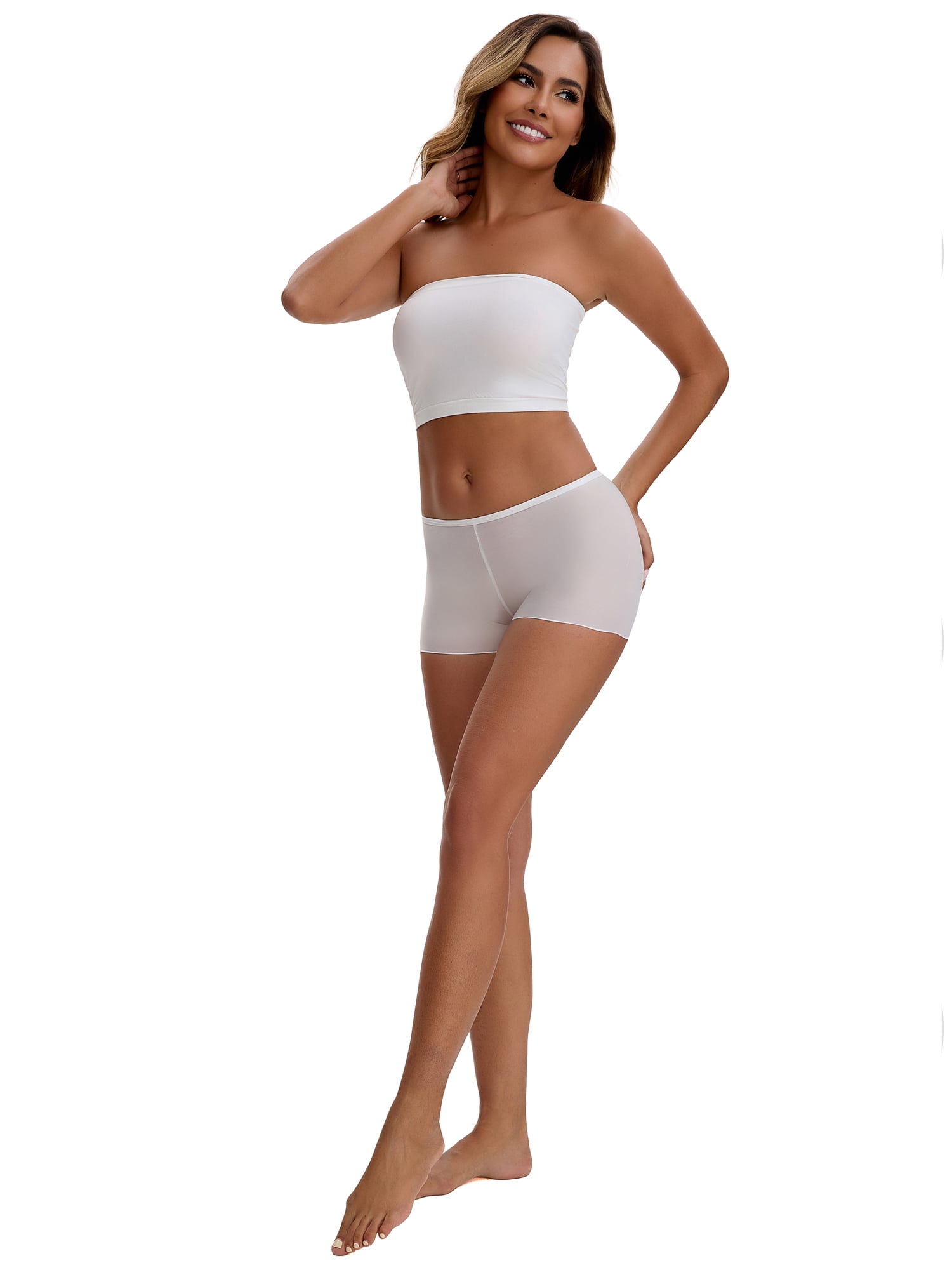 Unique Bargains Seamless Ice Silk Lace Trim Slip Shorts L White Y1