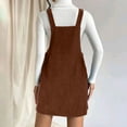 thumbnail image 5 of Women's Cute Corduroy Overall Bib Dress Solid Color Loose Fit Pinafore Suspender Dress Skirt Jumper 2025, 5 of 7