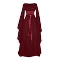 thumbnail image 2 of Halloween Cosplay Dress, Lace Up Waist Dress, Medieval Witch Dress, Renaissance Costume, Womens Medieval Dress Victorian Costume Renaissance Long Dress Costumes Irish Over Cosplay Retro Gown, Wine M, 2 of 8