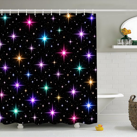 Black Galaxy Shower Curtain 72x72, Waterproof Washable Polyester Bathroom Curtain, Galaxy Bath Curtain with 12 Plastic C Hooks, Machine Washable Fabric Bath Curtain for Bathroom Decor