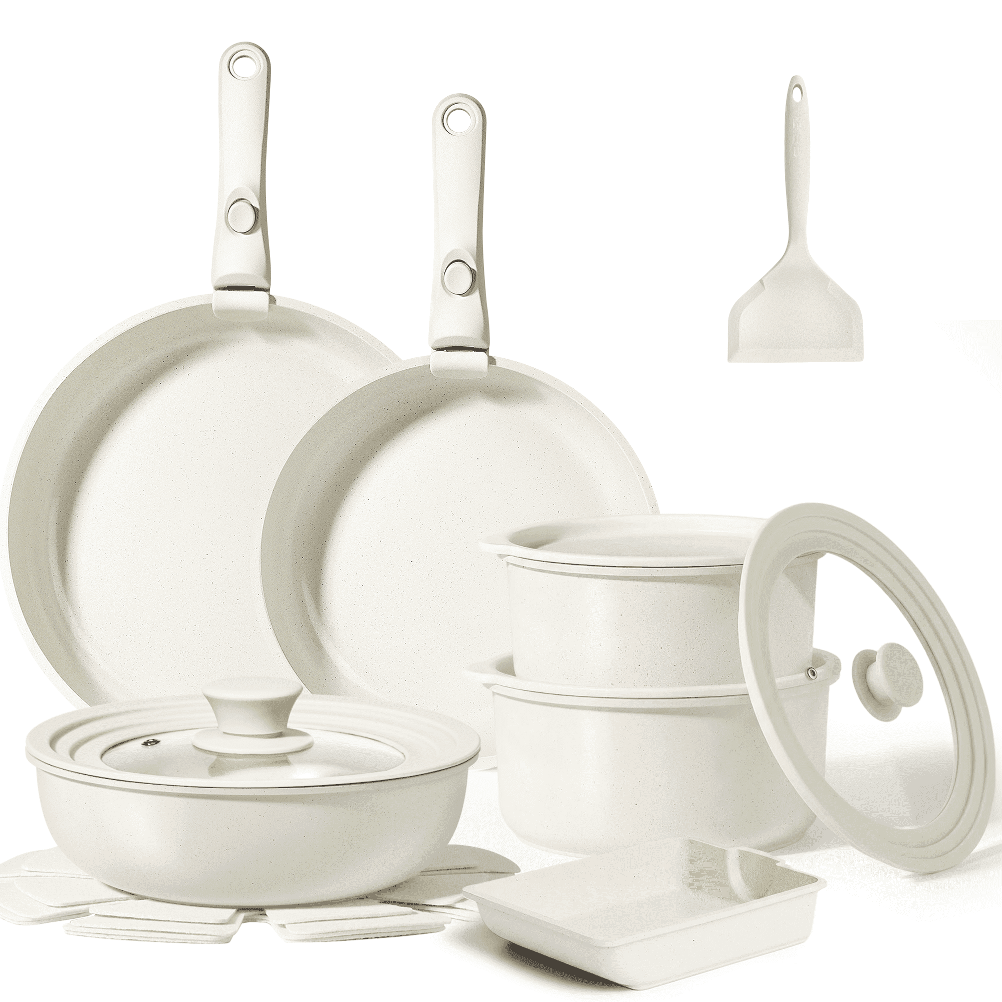 GIPP 17 Piece Ceramic Nonstick Pots and Pans Set,Cookware Set with Detachable Handles, Oven Dishwashers Safe,Induction Compatible,RV Kitchen Cooking Set