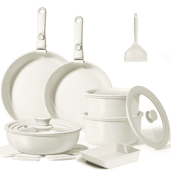 GIPP 17 Piece Ceramic Nonstick Pots and Pans Set,Cookware Set with Detachable Handles, Oven Dishwashers Safe,Induction Compatible,RV Kitchen Cooking Set