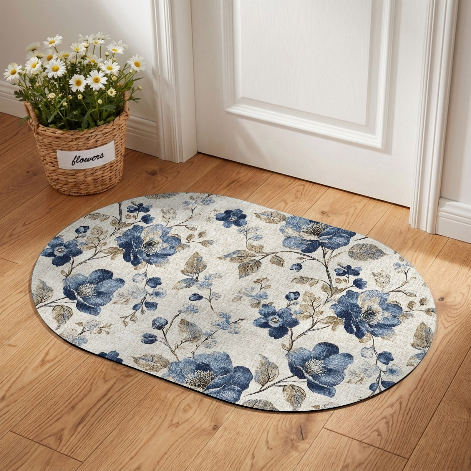 Indoor Doormat Front Door Mat 20 x31.5 Blue Gray Spring Floral Absorbent Doormat Indoor Entrance with Non-Slip Backing Rubber Low-Profile Welcome Mat for Entryway Patio Vintage Botanical