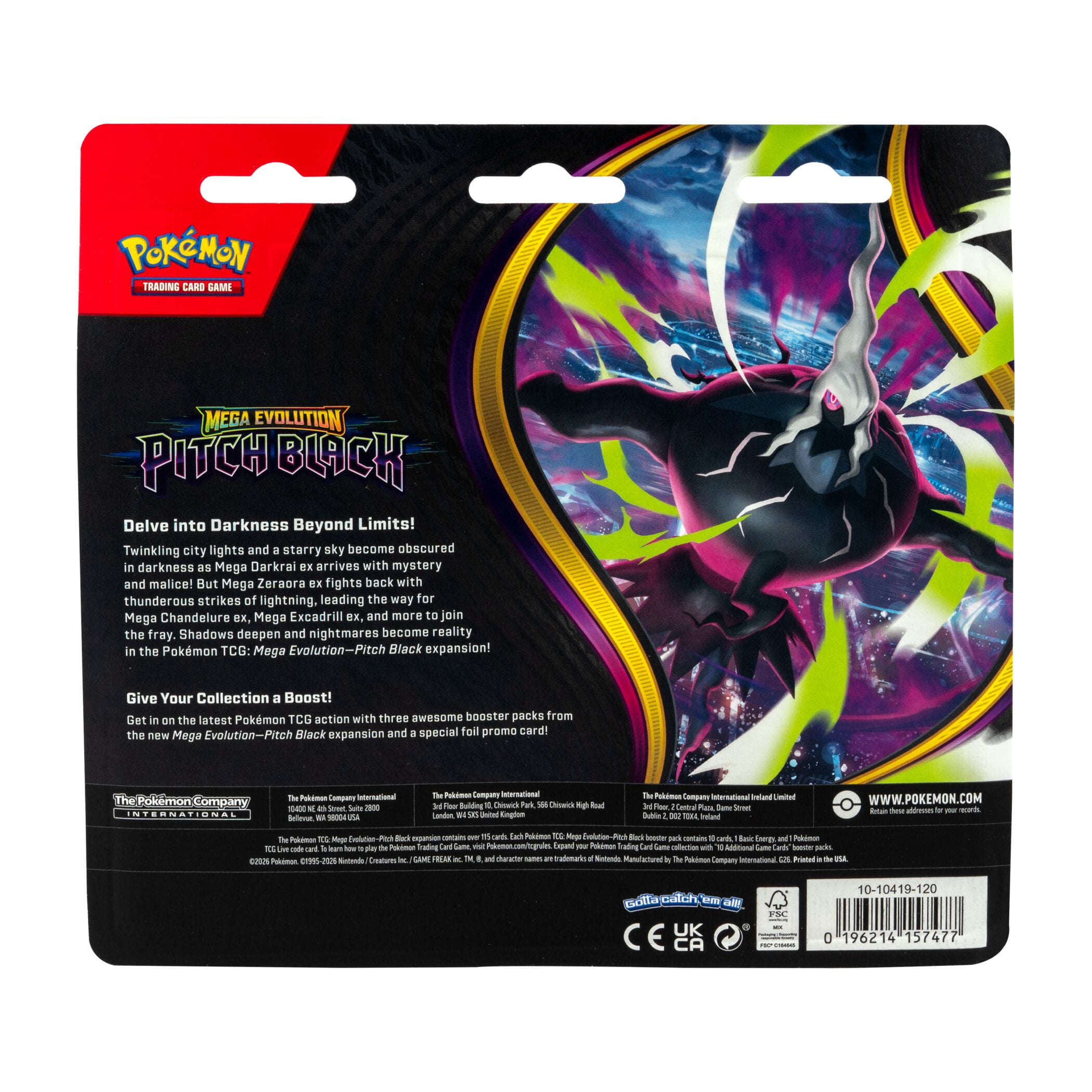 Pokemon Trading Card Games Mega Evolution 5 Pitch Black 3 Pack Blister