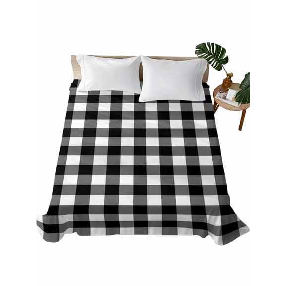 Farmhouse Checkered Flat Sheets Only California King Size, Soft Breathable Bed Top Sheets for Mattress, Black White Buffalo Plaid Luxury Bedding Flat Sheets for Home Hotel Bedroom Bed Protection