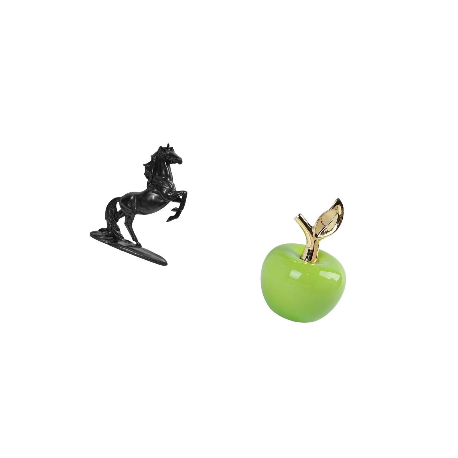 Dualoai Equestrian Fruit Sculpture Ceramic Horse Figurine Ornament for Bedroom Landscape Cafe Study Room Holiday Home Decoration