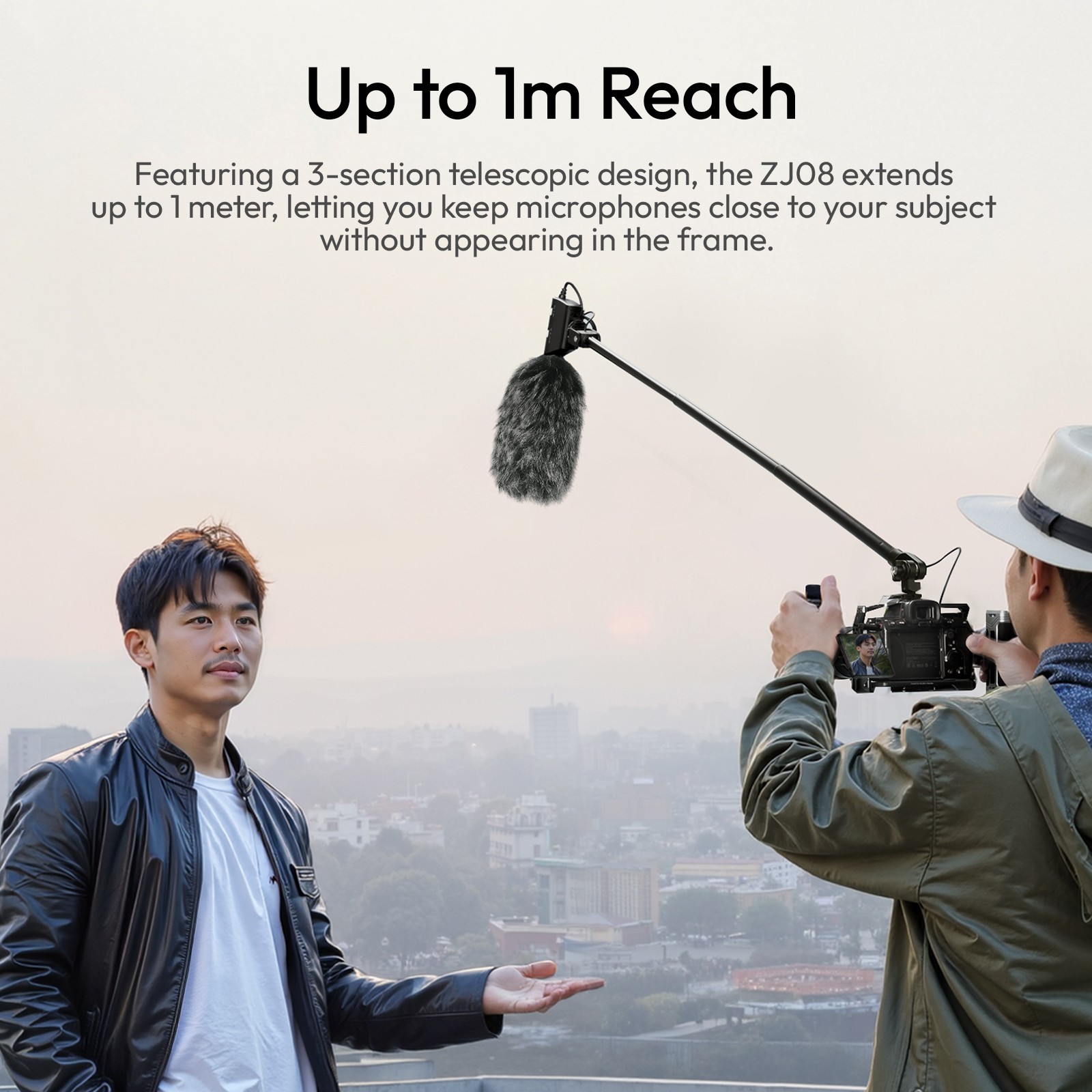 Ulanzi ZJ08 Mic Boom Pole Arm – 1m Aluminum Alloy Extendable Microphone Extension Rod with Dual Cold Shoe Mounts for DSLR, Vlogging & Filmmaking