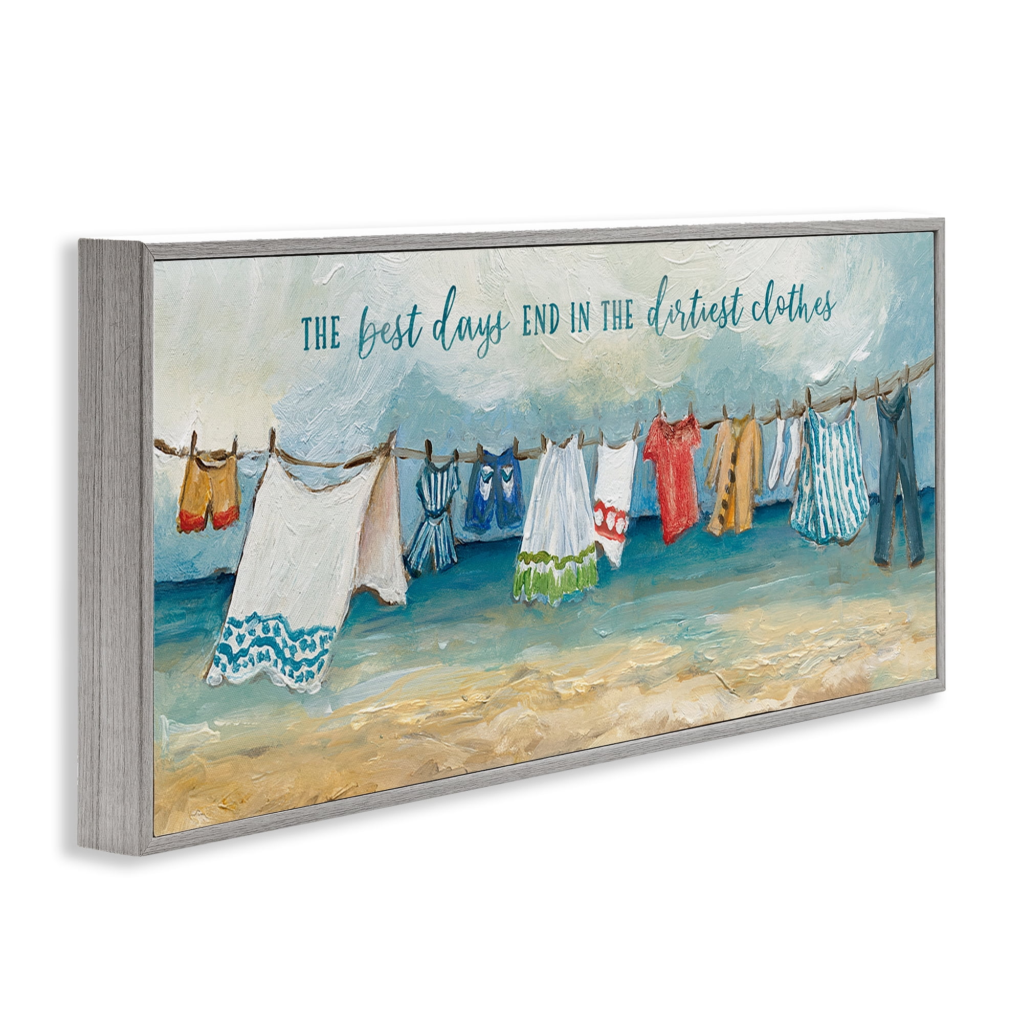 Stupell Industries Clothesline By The Sea Gray Framed Giclee Art, design by Charlene Olson