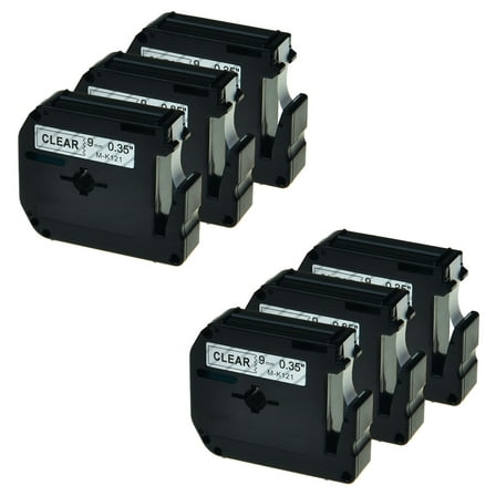 GREENCYCLE 6PK 9mm 8m Black on Clear MK121 M121 M-K121 Label Tape Compatible for Brother P-touch PT-100 PT-110 PT-65 PT-70 PT-80 PT-88 PT-90 Label Maker