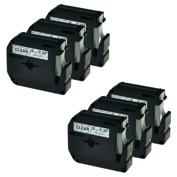 GREENCYCLE 6PK 9mm 8m Black on Clear MK121 M121 M-K121 Label Tape Compatible for Brother P-touch PT-100 PT-110 PT-65 PT-70 PT-80 PT-88 PT-90 Label Maker