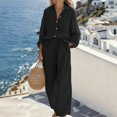 thumbnail image 2 of Yokua Women's long sleeved shirt two-piece loose cotton and linen button up cardigan pants set, 2 of 9