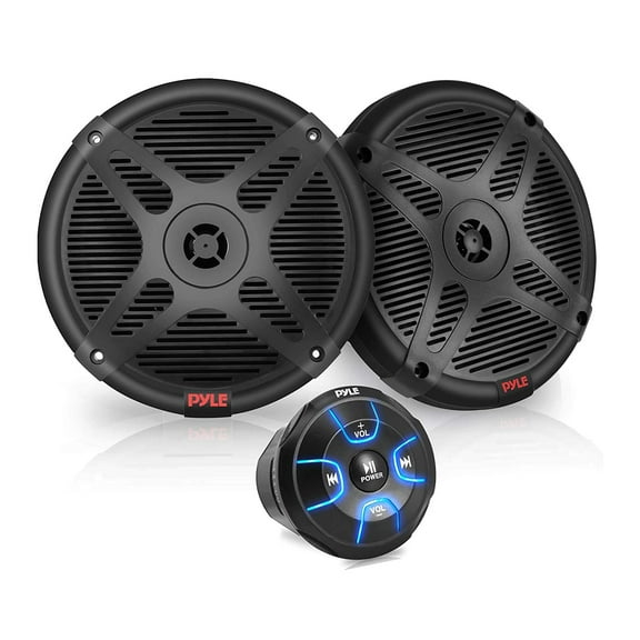 Pyle PLMRKT8 6.5" Marine Speakers with Bluetooth Remote Control, Black (2 Pack)