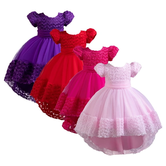 LYMAYTER Flower Girls High Low Dress Princess Formal Gown for Wedding Pageant Birthday Party Evening Dance