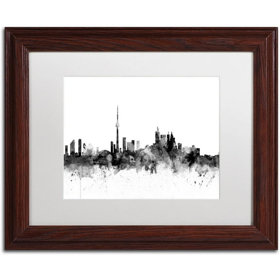 Trademark Fine Art "Toronto Canada Skyline B&W" Canvas Art by Michael Tompsett, White Matte, Wood Frame
