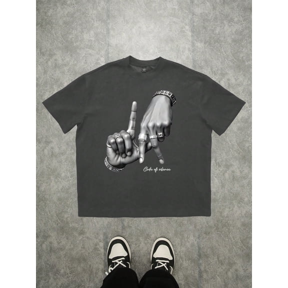 Crewneck Hip Hop Graphic Hand Sign Vintage Grunge Y2k Cotton Men's Women's T-Shirt