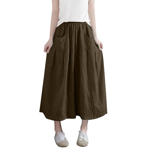 Qiopertar Plus Size High Waist Casual Pleated Palazzo Pants for Women Oversized Wide Leg Lounge Pants Elastic Waist Ankle Length Comfy Trousers, Coffee 3XL