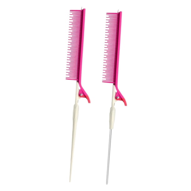Peine para resaltar, peine con pinza para cardar, peine de cola de rata profesional, herramienta de estilista para el cabello rosa blanco